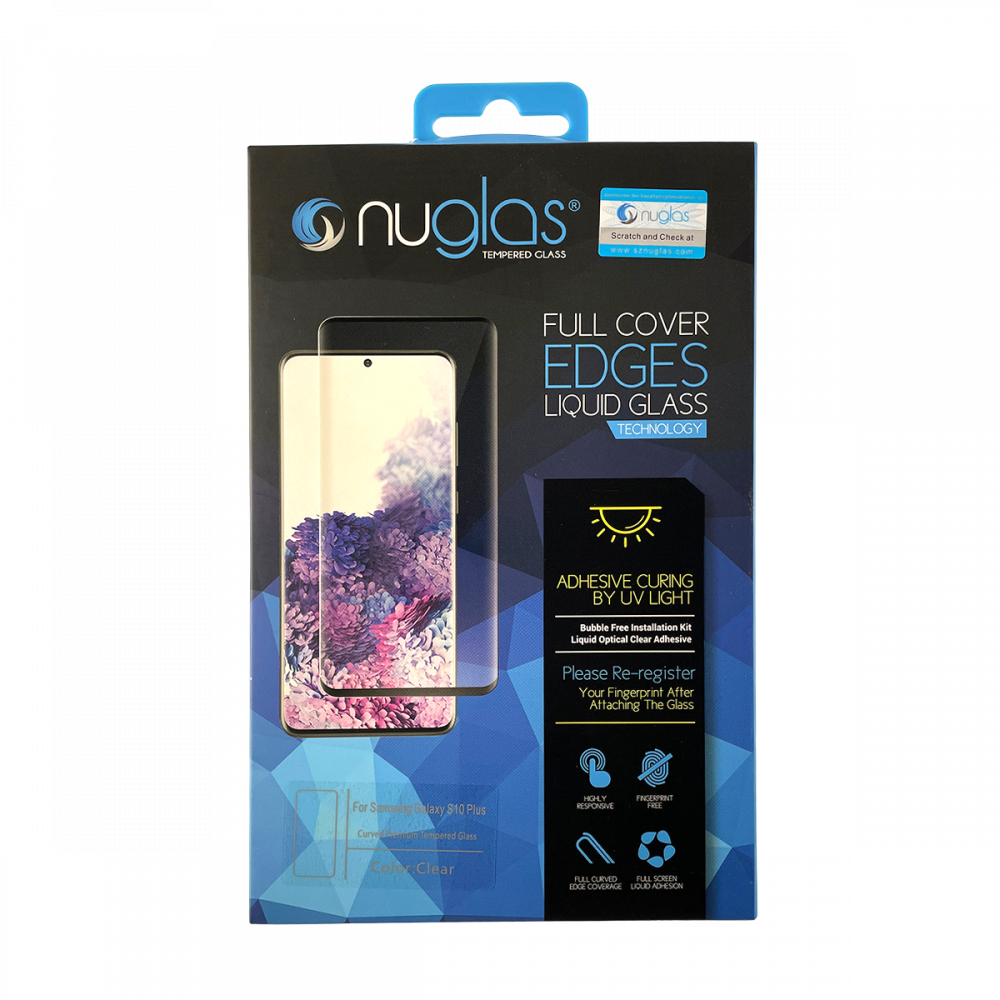 NuGlas Tempered Glass Screen with UV Glue for the Samsung S10 Plus - Clear