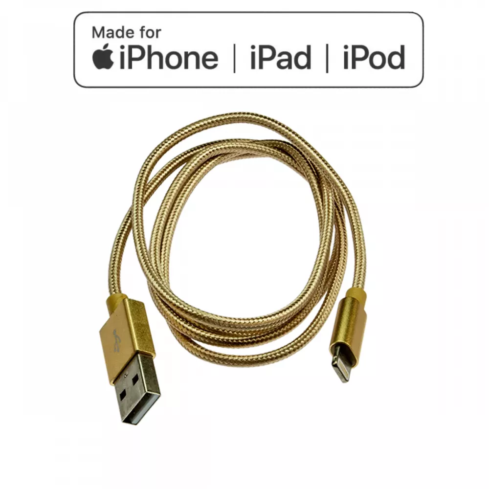Gold 3 Ft MFI Charge and Sync Cable for Lightning USB Devices