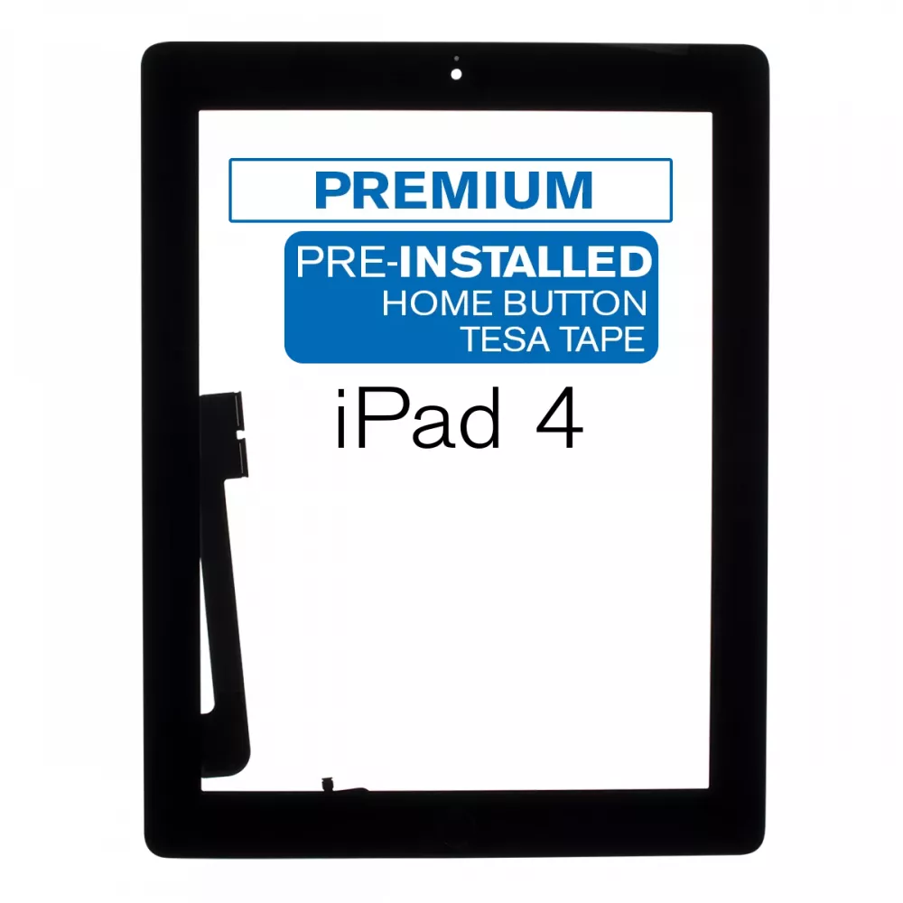 iPad 4 Black Touch Screen with Home Button and Tesa Adhesive (Premium)