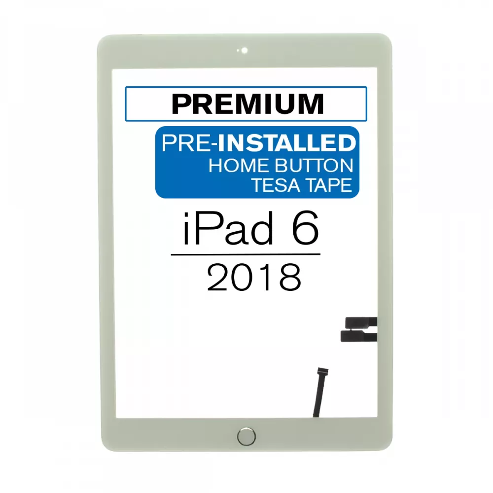 iPad 6 White Touch Screen with Home Button and Tesa Adhesive (Premium)